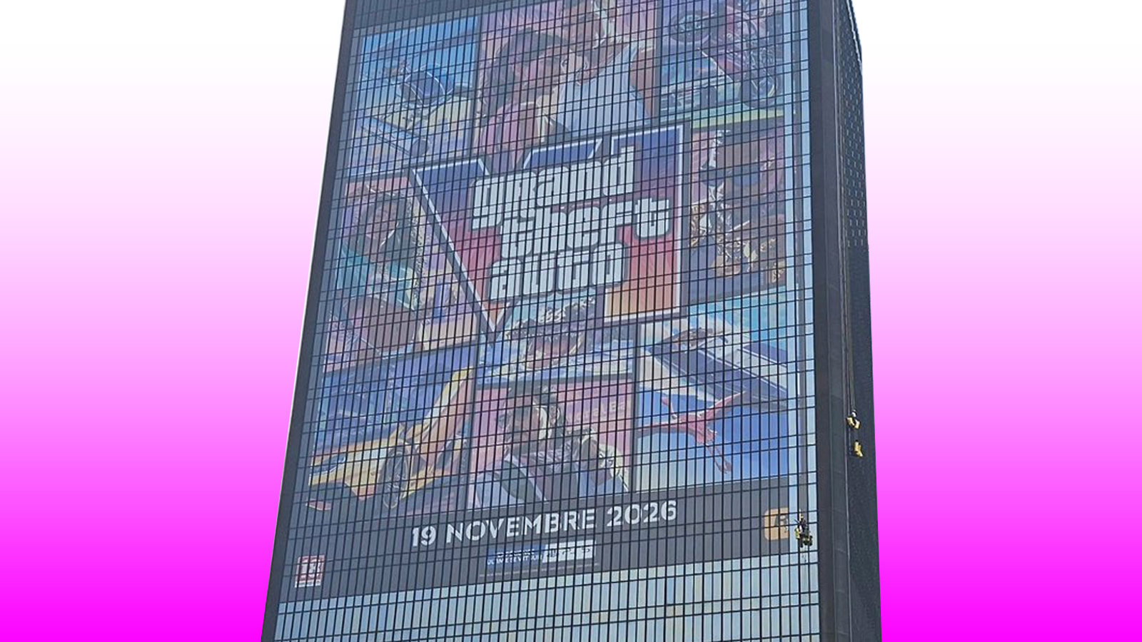 Mercuriales tower carrying the GTA VI banner