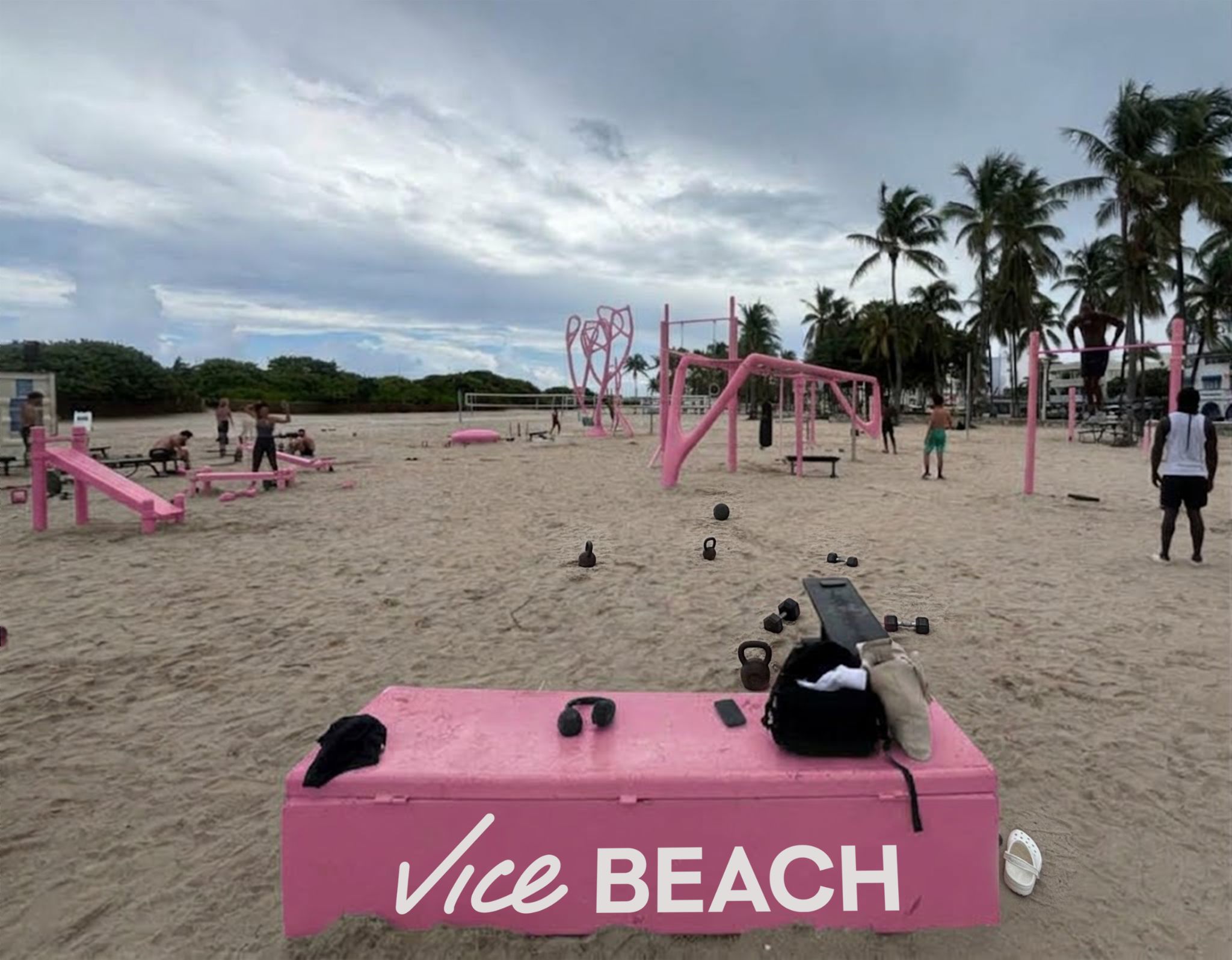 Planning illustration of pink Muscle Beach equipment and a Vice Beach container, reproduced by GTAVice.